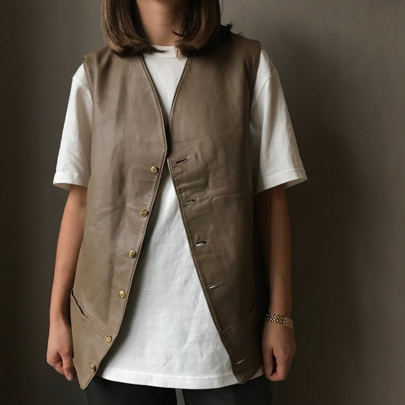 vest leather taupe / vintage leather vest / leathe