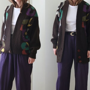 vintage cardigan wool oversized brown / vintage knitted coat cardigan wool