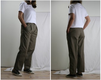 vintage cotton pleated trousers unisex taupe / beige pants women vintage