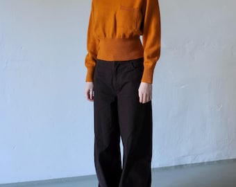 60s Cropped Orange Wool V-neck Sweater Women
