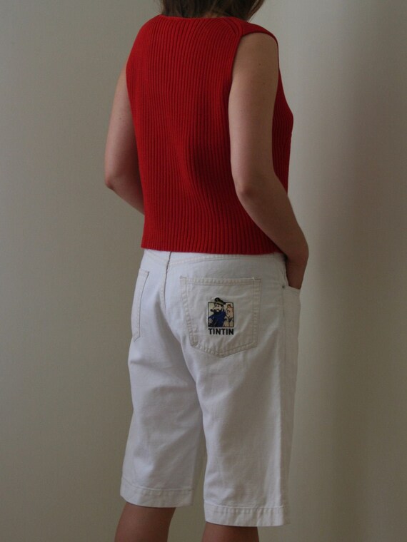 90s White Bermuda Shorts Denim/Tintin/Vintage Fla… - image 1