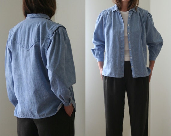 Puff Sleeve Blouse Denim Vintage