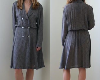 vintage double-breasted dress/viscose summer dress/long sleeve