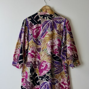 80s puff sleeve blouse cotton abstract floral print vintage image 5