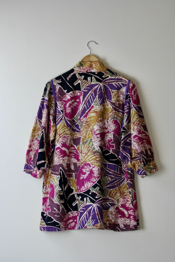 80s puff sleeve blouse cotton abstract floral pri… - image 5