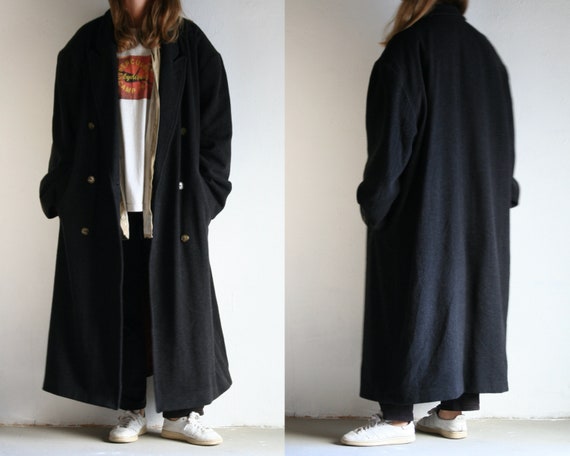peak lapel maxi coat wool/oversized gray coat/doub