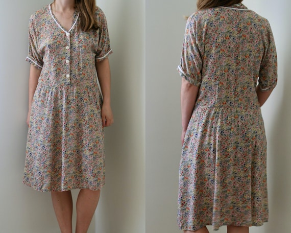 vintage short sleeve floral dress/viscose summer d