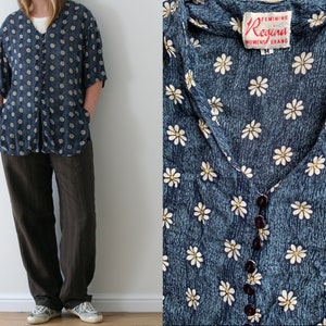 90s Blue Floral Long Blouse