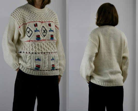 cable knit sweater women wool/crew neck/thick knit