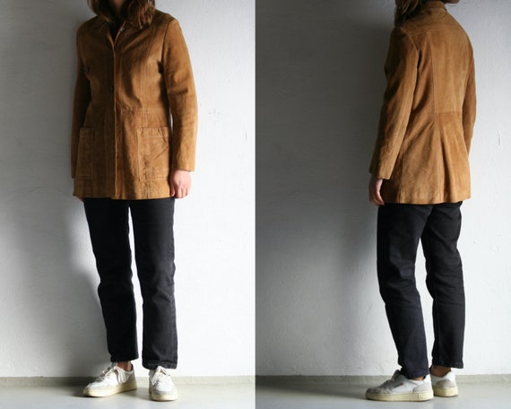 70s Camel Suede Jacket | Buttoned Leather Jacket … - image 1