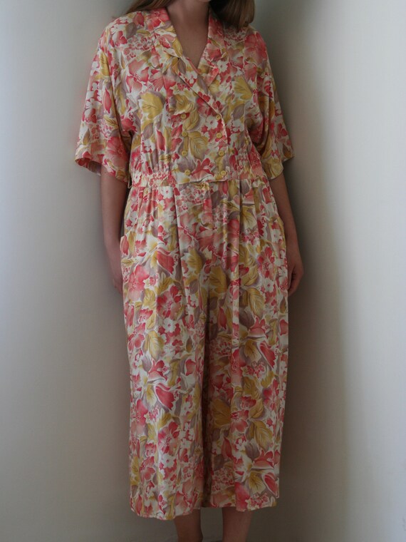 vintage floral short sleeve jumpsuit/summer overa… - image 2