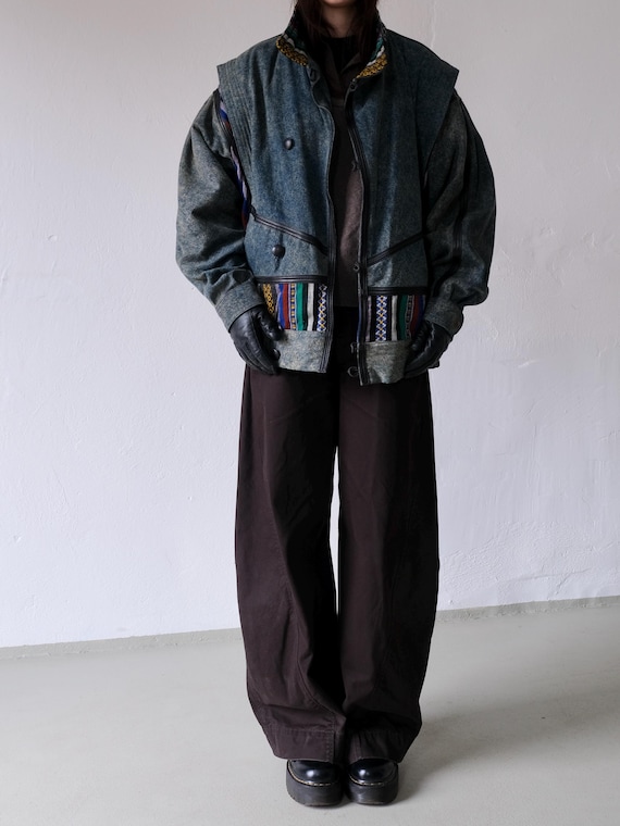 Ethnic Patchwork Denim Bomber Jacket | 1980s - image 1