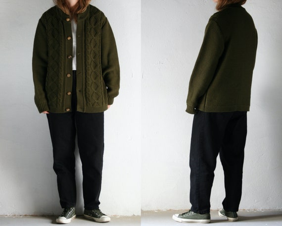 oversized cable knit cardigan wool green/unisex/vi