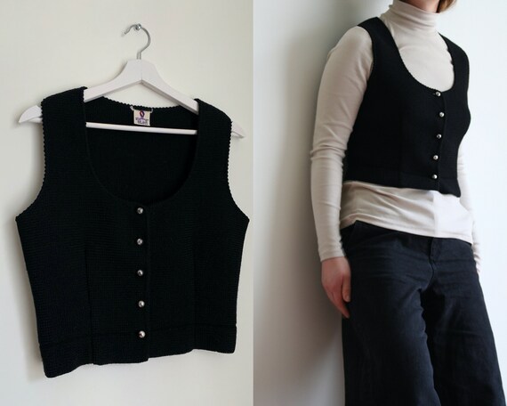 Cropped Buttoned Vest Wool/Black/Vintage