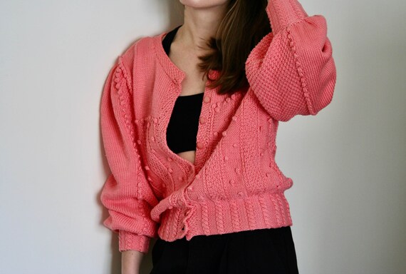 vintage puff sleeves cardigan women pink