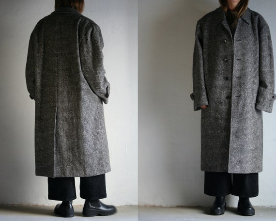 oversized tweed wool midi coat vintage/ gray wool