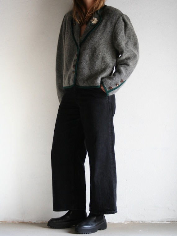 vintage puff sleeve cardigan wool/gray embroidery