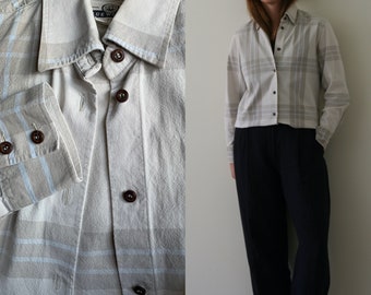 Vintage Check Shirt/Cotton/Taupe Gray Blue