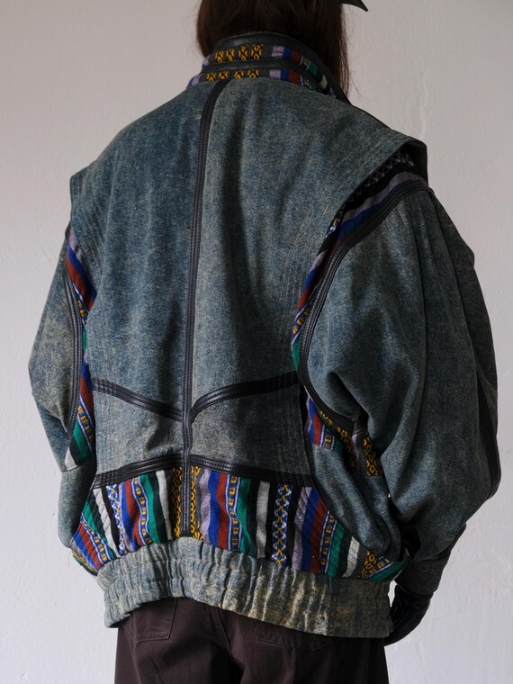 Ethnic Patchwork Denim Bomber Jacket | 1980s - image 6
