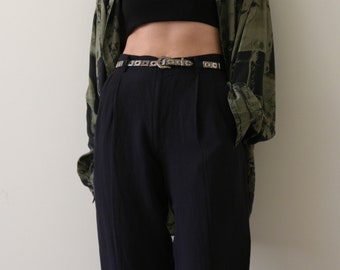 vintage leather metal belt / brown / silver metal / casual