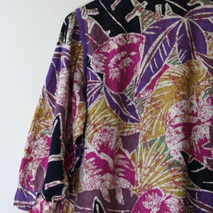 80s puff sleeve blouse cotton abstract floral print vintage image 7