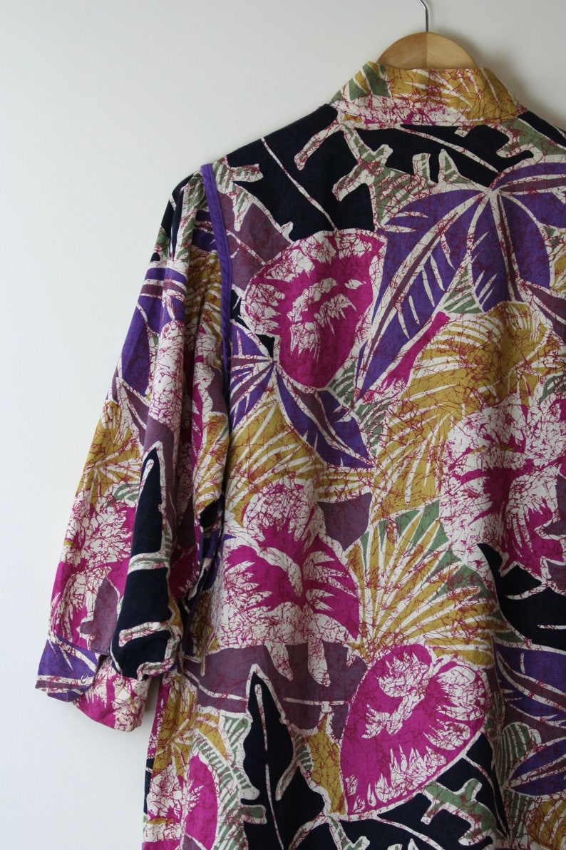 80s puff sleeve blouse cotton abstract floral print vintage image 7