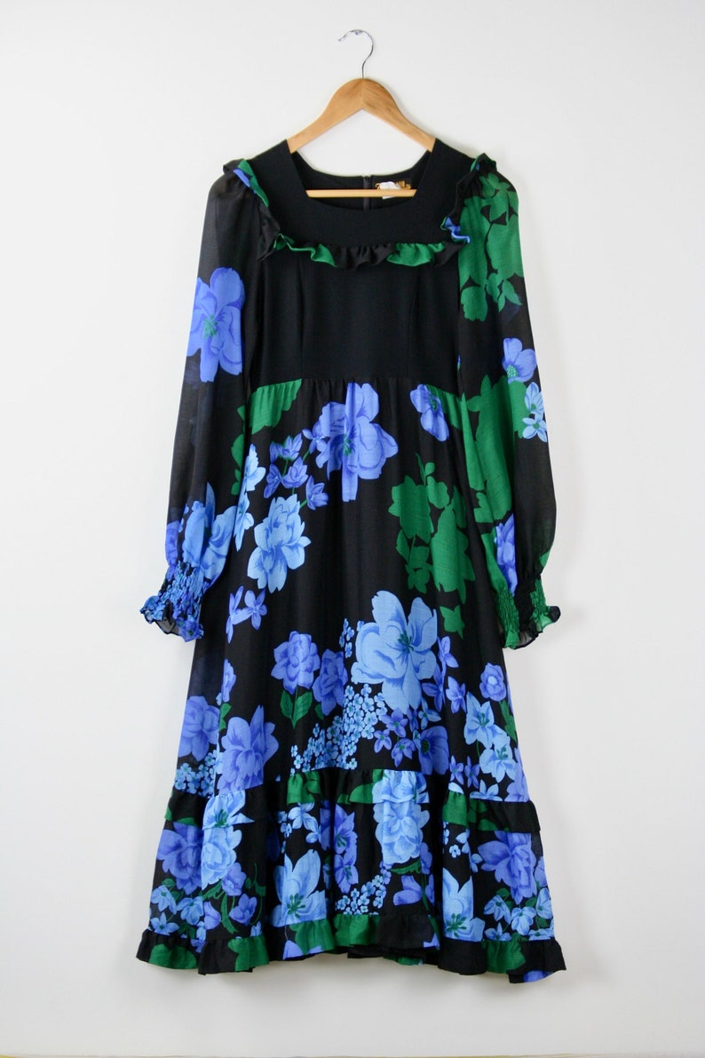 vintage floral puff sleeves dress with ruffles / cotton image 6