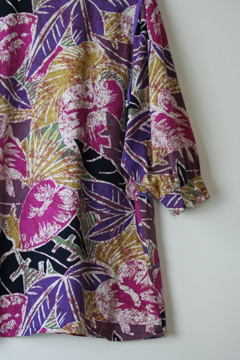 80s puff sleeve blouse cotton abstract floral print vintage image 8