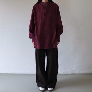 Striped Cotton Band Collar Shirt | 1990s