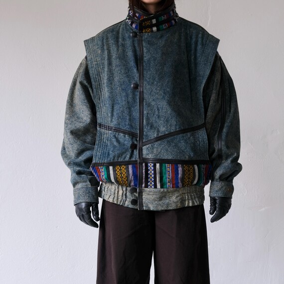 Ethnic Patchwork Denim Bomber Jacket | 1980s - image 9