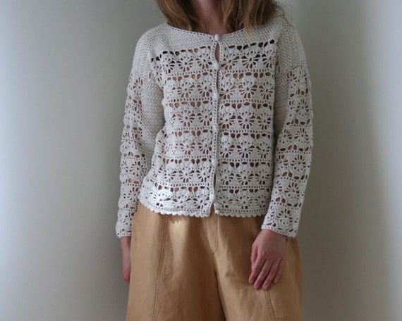 vintage beige crochet cardigan/natural beige summe
