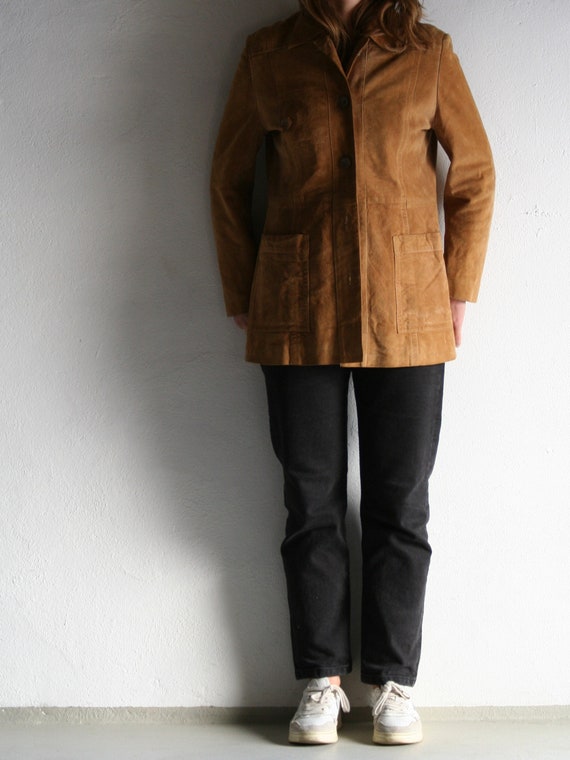 70s Camel Suede Jacket | Buttoned Leather Jacket … - image 6