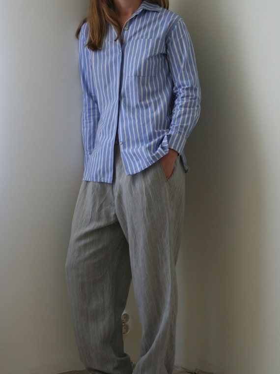 Vintage Marimekko Blue Striped Shirt/Women/XS/S/M