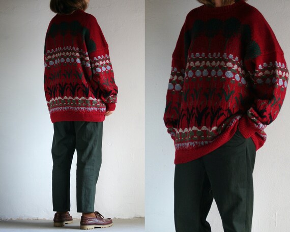 vintage novelty wool sweater oversized/unisex/red