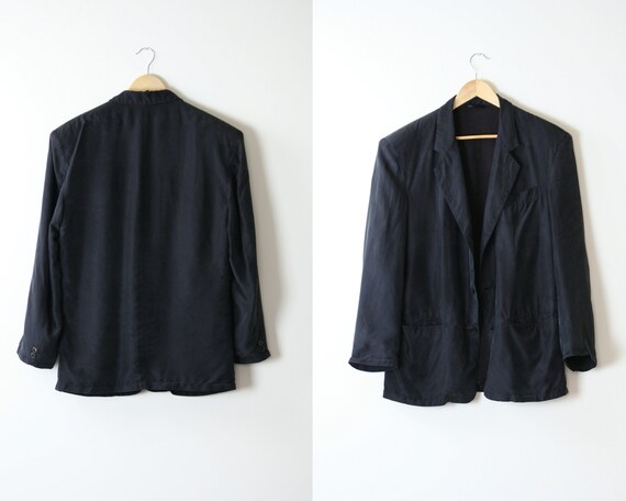 vintage black silk blazer oversized unisex