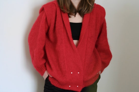 vintage puff sleeve cardigan mohair red
