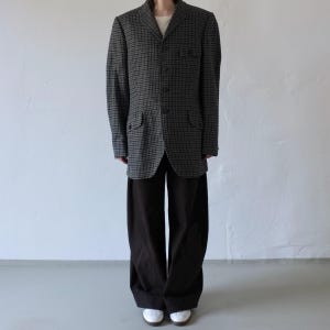 Gray Wool Check Blazer with Leather Buttons | 1990s