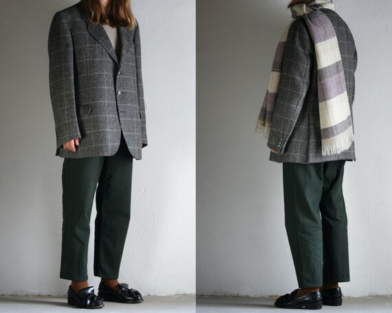 vintage tweed checkered blazer/gray wool blazer