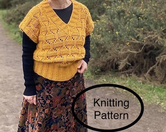 PDF knitting pattern.Hand knitted chunky lace vest.Hand knitted chunky knitting pattern.Easy knitting.Pattern charts, instructions included.