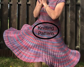 PDF KNITTING pattern in English,M size only. Simply Ribby Rib Dress.Flared,ribby dress knitting pattern. Women outfit for work and leisure