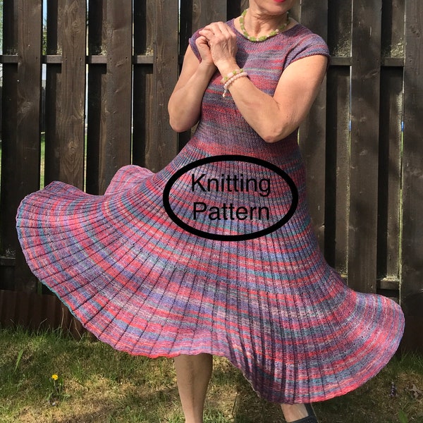 PDF KNITTING pattern M size only. Simply Ribby Rib Dress.Hand knitted flared,ribby dress knitting pattern. Women outfit for work and leisure