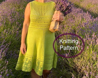 PDF KNITTING pattern in English only.Eyelet Dress.Sizes s/m,m,l,xl.Women lace dress hand knitted.Seamless,knitted top down.