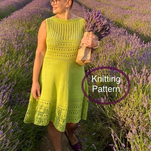 PDF KNITTING pattern in English only.Eyelet Dress.Sizes s/m,m,l,xl.Women lace dress hand knitted.Seamless,knitted top down.
