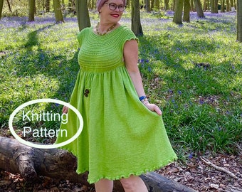 PDF KNITTING pattern.Summer Breeze Dress knitting pattern.Sizes:S,M,L,XL.Summery outfit for work and leisure.Knitted top down,seamless.