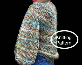 PDF KNITTING pattern in English only.Women oversized fluffy pullover.Beginers knitting.Easy knitting instructions.Knitted top down seamless.