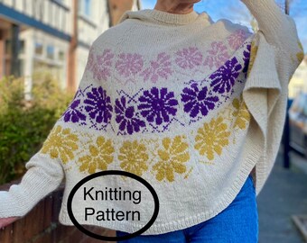 PDF KNITTING pattern in English only.Hoody Poncho Sweater.Hand knitted oversized poncho knitting pattern.Seamless knitted top down.