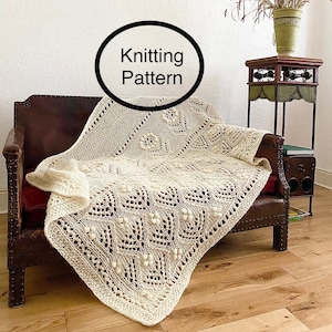 PDF KNITTING pattern only.Flowery Field Blanket.Knitted Blanket,Bed Throw,Bedspread.Housewarming Gift.Lace Anniversary Wedding Gift pattern.