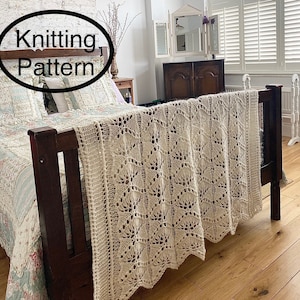 PDF KNITTING pattern in English only.Lace Anniversary Lap Blanket,wedding gift.Knitted afghan,throw, bedspread pattern.Beginners knitting