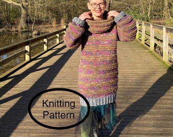 PDF KNITTING pattern.Women oversized pullover hand knitted.Beginers knitting.Easy knitting instructions.Colourful Block Knitting.