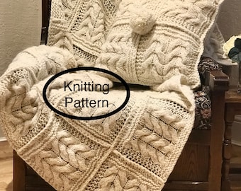 PDF Breipatroon alleen in het Engels. Kabeldoek en kussenhoes. Woonaccessoire. Sprei, bed, kussensloop handgebreid.